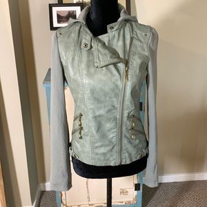 Montana Co Vegan Leather Jacket/Jersey Sleeves and Detachable Hood